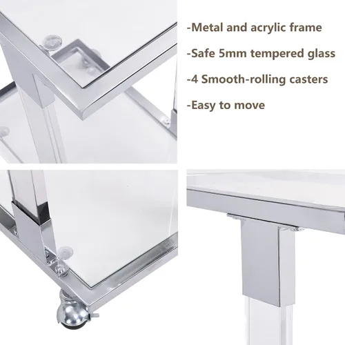 Vista 5 de Mesa auxiliar de cristal plateado, mesas auxiliares cromadas en forma de C con ruedas móviles, mesa acrílica, mesa C deslizante, debajo del sofá