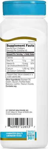 Vista 10 de 21st Century Calcium Plus D3 - Gel blando relleno de líquido, 1200 mg, 90
