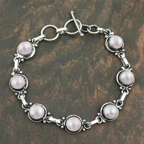Vista 16 de Round Shape Natural & Synthetic Gemstones Silver Plated Bracelets for Women - Vintage Bohemian Style Handmade Birthstone Adjustable Link Bracelet
