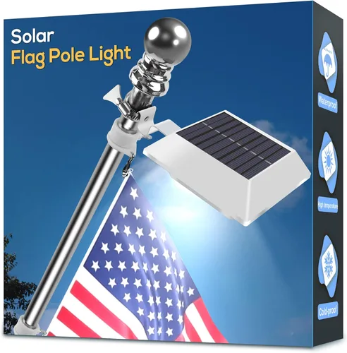 Vista 10 de Luz Solar para Asta de Bandera, Luz Blanca Cálida Brillante 3000K, Actualización de Luz para Asta de Bandera con Energía Solar para Asta de Bandera