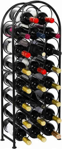 Vista 7 de PAG 23 botellas arqueadas independientes de metal para vino de piso, soportes para botellas de vino, marrón antiguo