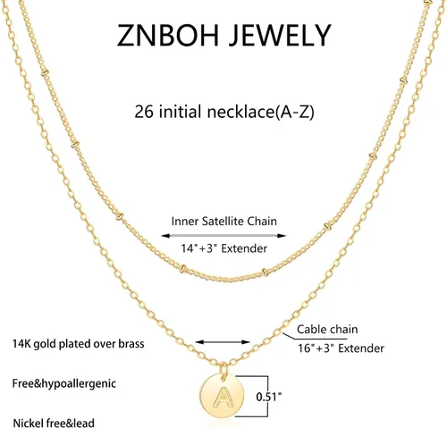 Vista 5 de Collares con inicial de oro para mujer, collar de monedas con letras delicadas en capas para mujer, gargantilla chapada en oro de 14 quilates, dije