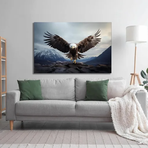Vista 3 de YONICA Lienzo de pared de animales de la naturaleza, pintura de pared de águila, impresión artística de águila calva voladora impresa en lienzo