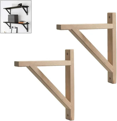 Vista 4 de Soporte de estante triangular de madera maciza para decoración de pared de fondo de TV, soporte de estante de ángulo recto, soportes flotantes