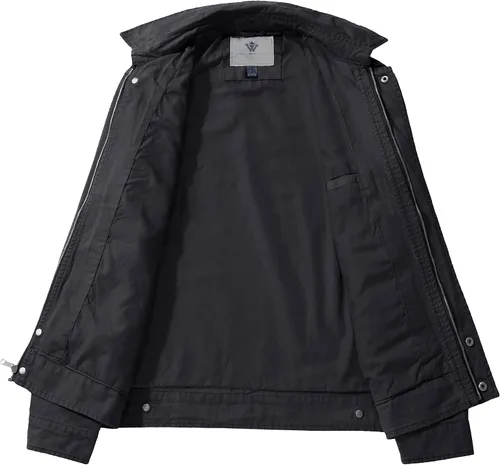 Vista 3 de WenVen Chaqueta de algodón militar ligera para hombre, abrigo de trabajo con solapa de primavera casual