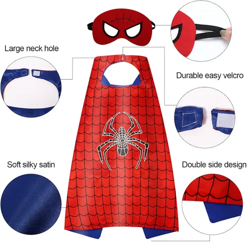 Vista 4 de CANSHOW Capas de superhéroe para niños, disfraces de disfraces, máscara de fieltro con pulsera, Halloween y cosplay