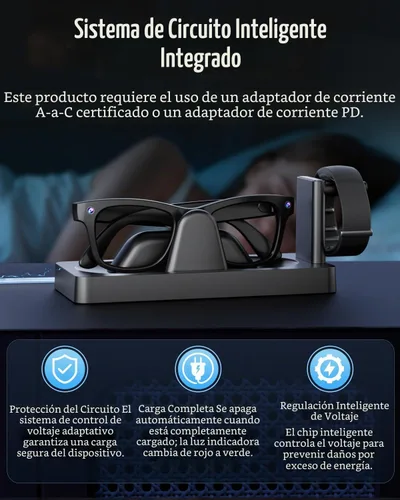 Vista 8 de [Usado] Base de carga para pantalla Meta RayBan y gafas inteligentes de banda neural Base 3 en 1, carga integral. Chip inteligente + carga rápida.