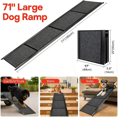 Vista 5 de Rampa para perros para mascotas grandes, superficie de fieltro de 71 x 17 pulgadas, rampa y escaleras para automóvil, diseño antideslizante que