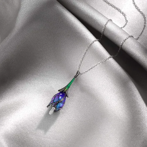 Vista 3 de Santuzza Colgante de plata de ley 925 hecho a mano con flores esmaltadas para mujer