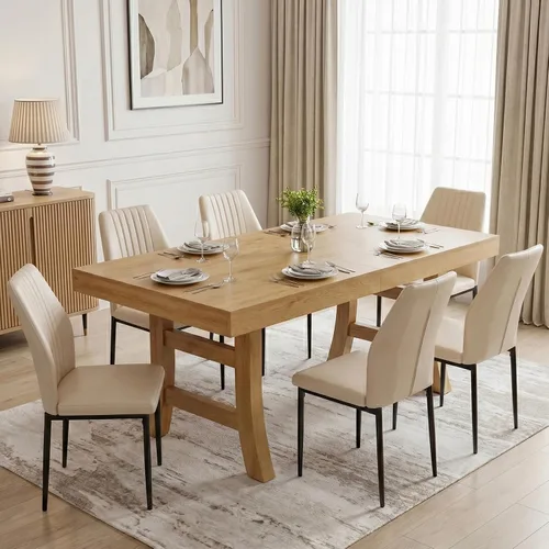 Vista 10 de HIPIHOM Juego de mesa de comedor de 7 piezas para 6, mesa de comedor rectangular de 63 pulgadas con 6 sillas tapizadas de piel sintética, moderno