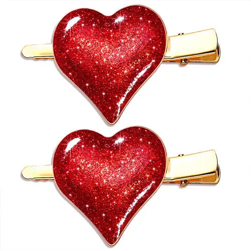 Vista 9 de Pinzas para el cabello para el día de San Valentín para mujer, con diamantes de imitación con purpurina esmaltada, corazones, pasadores