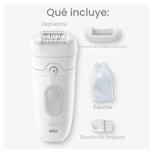 Vista 2 de Braun Depiladora Silk-épil 5, dispositivo de depilación, afeitadora y recortadora para mujer, húmeda y seca, incluye tapa de contacto para la piel