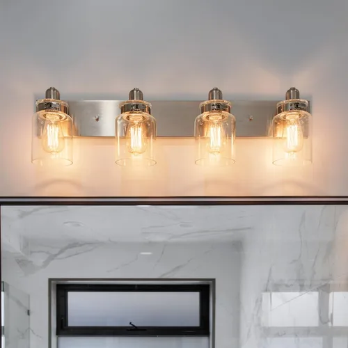 Vista 11 de Urban Ambiance Lámpara de tocador de baño moderna de lujo, tamaño grande: 8.625 pulgadas de alto x 30.25 pulgadas de ancho, con elementos