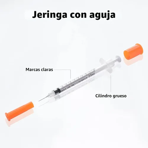 Vista 5 de U-100 - Jeringa de 0.5cc 1.06 oz 5/16" (8mm) con aguja, envuelta individualmente, paquete de 20