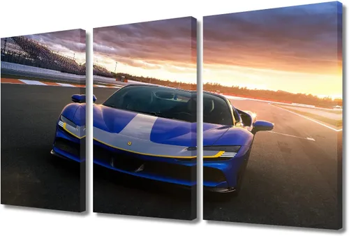 Vista 65 de Arte de pared de auto deportivo rojo para sala de estar, arte de pared de lienzo de súper auto genial, imágenes pósters, 3 piezas, arte moderno