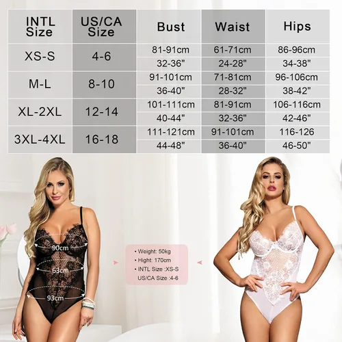 Vista 5 de ohyeah Plus Size Teddy Lingerie Bodysuit One Piece Babydoll Eyelash Lace Trim Bodysuit Plus Size Leotard Black