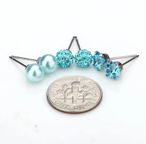 Vista 35 de JewelrieShop - Juego de aretes de tuerca de acero inoxidable con circonitas cúbicas y perlas de imitación, 3 pares de 0.236 in