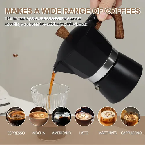 Vista 6 de Cafetera Moka Pot Express de Aluminio de 3 Tazas 150ml (5.1 fl oz), Cafetera de Espresso para Estufa, Cafetera Colorida Estilo Clásico Italiano