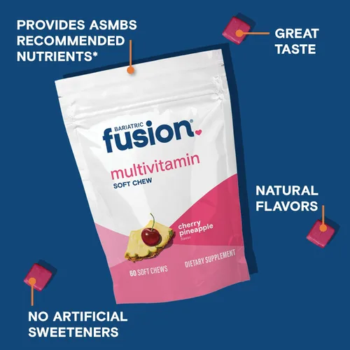 Vista 3 de Bariatric Fusion Multivitamínico bariátrico suave con sabor a fruta de cereza y piña para pacientes poscirugía bariátrica, incluyendo derivación