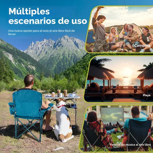 Vista 9 de ALPHA CAMP Silla de Camping 2 Unidades Silla Portátil con Enfriador de 3 Latas Silla Plegable con Bolsillo Lateral y Portavasos, Plegable para Azul