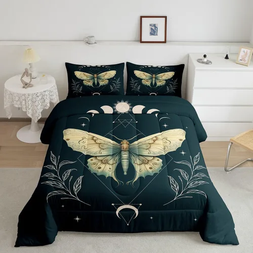 Vista 15 de Erosebridal Juego de ropa de cama de calavera gótica, flores mandala, mariposa hippie para niñas y niños, edredón de esqueleto de la muerte de Negro