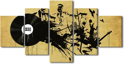 Vista 16 de Lienzo decorativo para pared, diseño de DJ Music Mixes the Track HD impreso en pinturas, 5 piezas de imágenes abstractas para sala de estar, obra