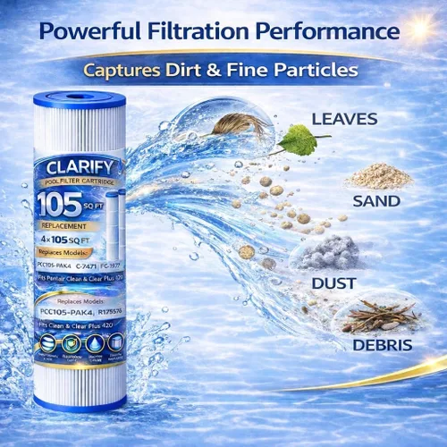 Vista 4 de CLARIFY El filtro de piscina CCP420 reemplaza Pentair Clean and Clear Plus 420, PCC105-PAK4, Ultral-A6, Unicel C-7471, R173576, Filbur FC-1977