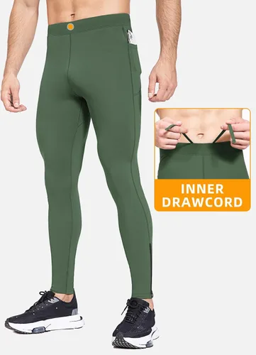 Vista 2 de BALEAF Mallas de forro polar para hombre, pantalones térmicos de ciclismo, resistentes al agua, con cremallera, bolsillos, para invierno, cálido