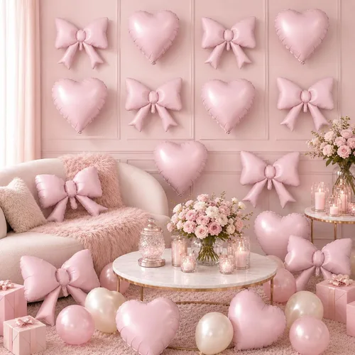Vista 6 de 20 globos de lazo rosa, globos de corazón rosa bebé, globo en forma de corazón de 18 pulgadas, globo de lazo de 21 pulgadas para propuesta