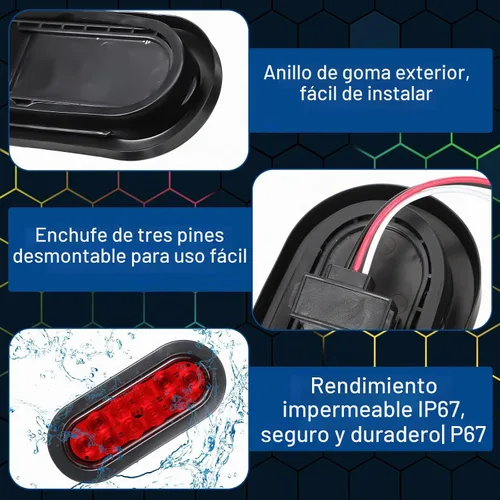 Vista 3 de Yexiya Paquete de 12 luces LED ovaladas para remolque, rojo