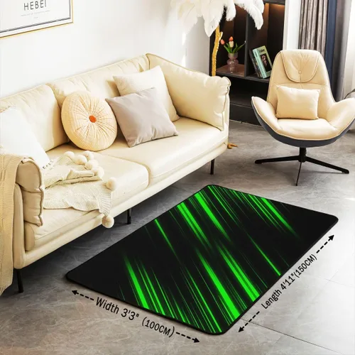 Vista 3 de jejeloiu Alfombra abstracta de arte moderno, alfombra de sala de estar para niños, niñas, mujeres, hombres, verde neón, negro, decoración