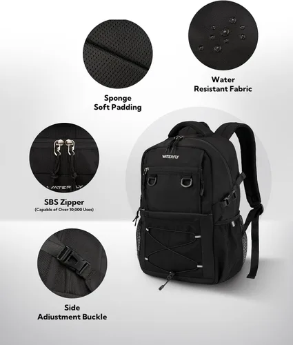 Vista 5 de WATERFLY Mochila informal de viaje, senderismo, 22L, ligera, para uso diario, al aire libre, ciudad, universidad, para mujeres y hombres