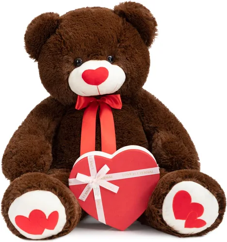 Vista 19 de HollyHOME Oso de Peluche Grande Animal de Peluche Oso Grande de Felpa con Corazón Rojo para Novia y Niños Juguete de Regalo de Vacaciones 36 Beige