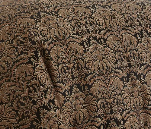 Vista 2 de Chezmoi Collection Juego de edredón Jacquard Floral de 7 piezas, color negro y dorado, con medallón de diamante, tamaño Queen Negro/Marrón Floral