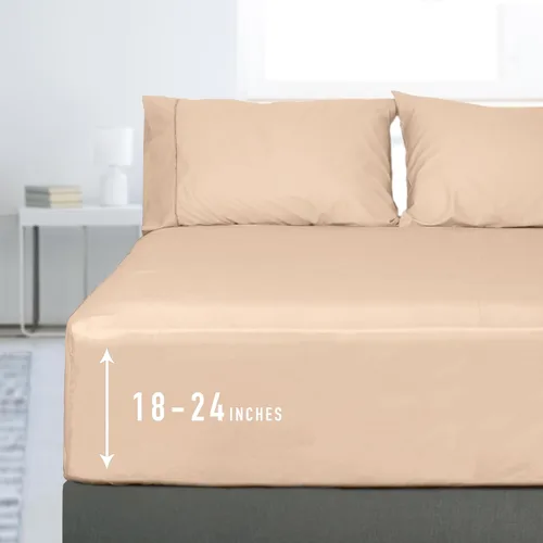 Vista 23 de Sunflower Sábana Bajera Ajustable Individual, Sábana Bajera Ajustable de 1 Pieza con Bolsillo Profundo de 15", 100% Algodón Satén Suave Azul Indigo