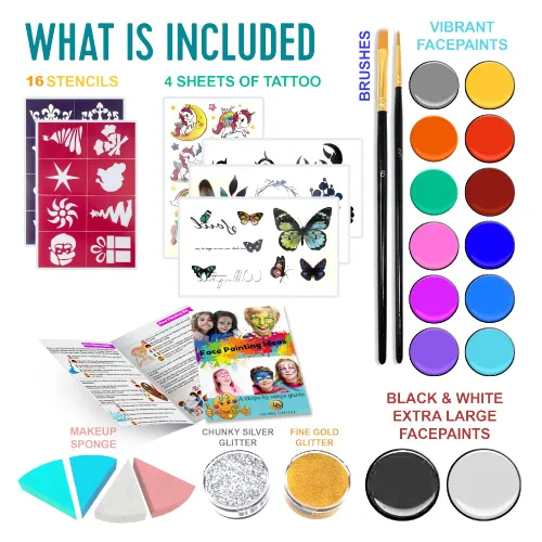 Vista 3 de Desire Deluxe Kit de pintura facial – Paleta de pintura facial a base de agua de 16 colores, fácil de aplicar y quitar, juego de pintura