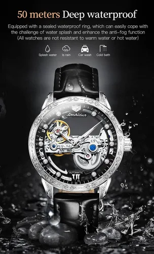 Vista 5 de Relojes de cuero de esqueleto para hombre, vestido de lujo automático, mecánico, automático, impermeable, luminoso, relojes de pulsera