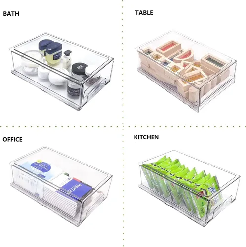 Vista 7 de Paquete de 2 cajones apilables para refrigerador, contenedores extraíbles transparentes, organizador de cajón para refrigerador, contenedores