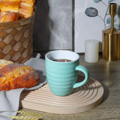 Vista 3 de ComSaf Juego de 6 tazas de café de cerámica, taza de café grande de 15 onzas, taza de té para oficina y hogar, taza de porcelana con asa