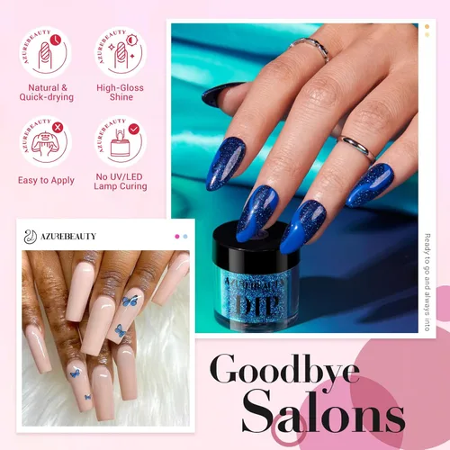 Vista 4 de AZUREBEAUTY Kit de Iniciación de Polvo para Uñas de Inmersión de 20 Colores Nude Marrón Brillantina Púrpura Azul Conjunto de Polvo y Líquido