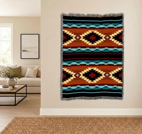 Vista 4 de Pure Country Weavers Manta Anatolia inspirada en los nativos americanos del suroeste, manta de tapiz de regalo tejida de algodón, fabricada