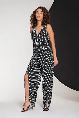 Vista 4 de London Times Women's London Times Women's Dresses Sleeveless Wrap Look Jumpsuit With Front Leg Slit Openings Negro/Blanco