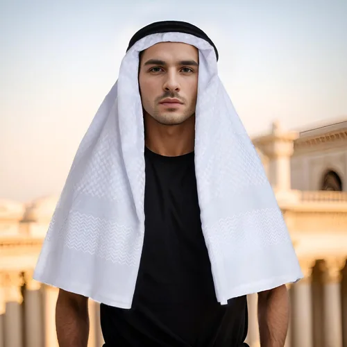 Vista 6 de Jmkcoz Shemagh árabe táctico desierto keffiyeh pañuelo para la cabeza turbante árabe cuello diadema traje árabe musulmán para hombres mujeres