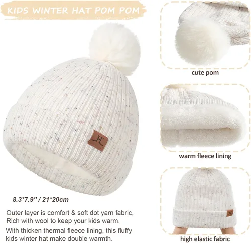 Vista 3 de Toddler Hat Scarf Glove Set 2t-4t Boy Girls Winter Beanie Hat Neck Warmer Mitten Kids Hats And Gloves Ages 4-8 Fleece Lined