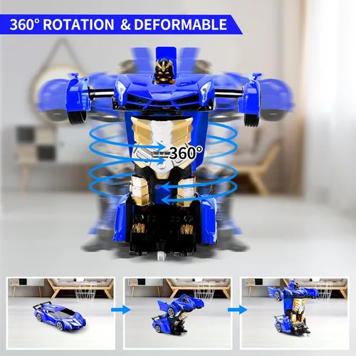 Vista 4 de Blackma Carro a Control Remoto – Transformar, Deformación con Un Botón y Deriva Giratoria de 360°, Carro RC Robot Transformable con Luz LED, Regalos