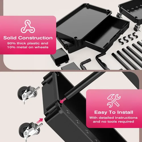 Vista 4 de Goovilla Carrito Organizador de Maquillaje Rodante con Cajón Extraíble, Carrito de Almacenamiento de Cuidado de la Piel de 3 Niveles Estable Negro