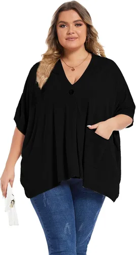 Vista 4 de Women's Loose Half Sleeve Button Shawl Wrap Open Front Cardigan for Fall Winter Plus