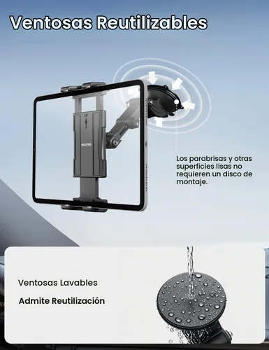 Vista 5 de OHLPRO Soporte para tablet de automóvil con ventosa para tablero y parabrisas, abrazadera ajustable de rotación de 360° con brazo telescópico