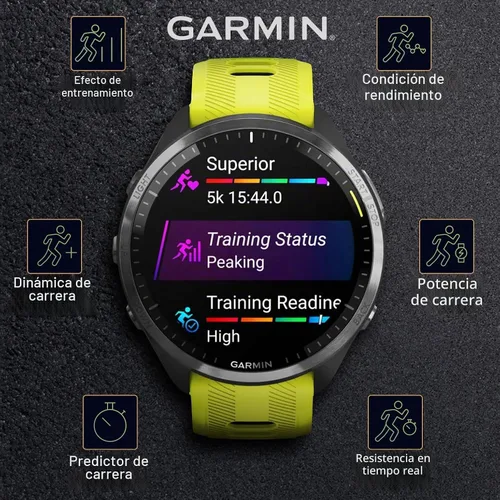Vista 3 de Garmin Forerunner 965 Premium Reloj inteligente para correr y triatlón de 47 mm con pantalla táctil AMOLED, bisel de titanio DLC gris carbón y Amp