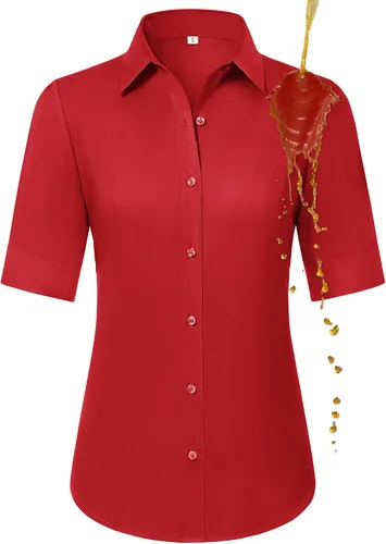 Vista 20 de Camisas con botones para mujer, ajustadas, de manga corta, con cuello, sin arrugas